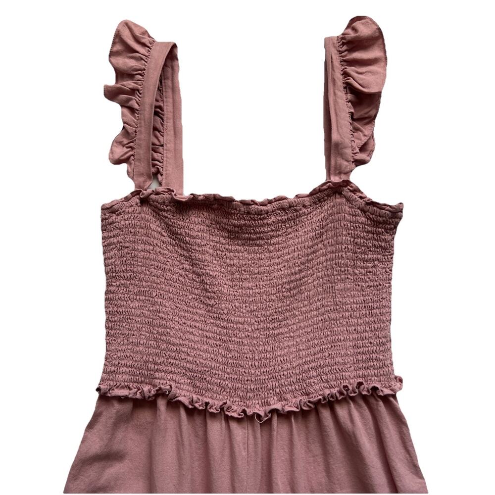 Love Tree Jumpsuit Womens Large Pink Linen Blend Smocked Bodice Boho Cottagecore - Picture 6 of 12